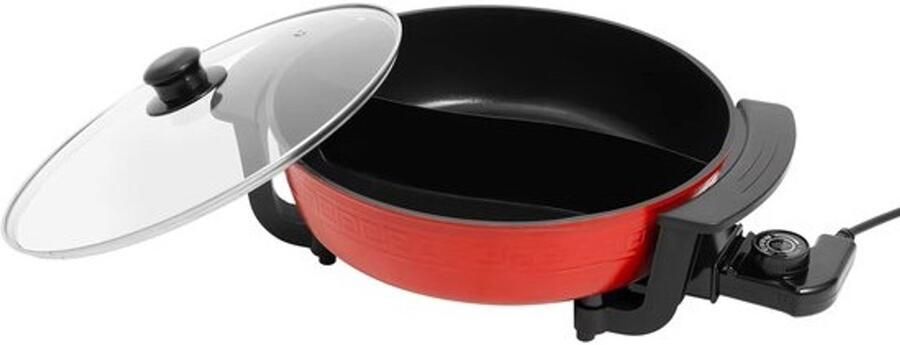 Elektrische fonduepan Multifunctionele kookpan Gezellig tafelen Antiaanbaklaag Inhoud van 6 liter Rood en zwart