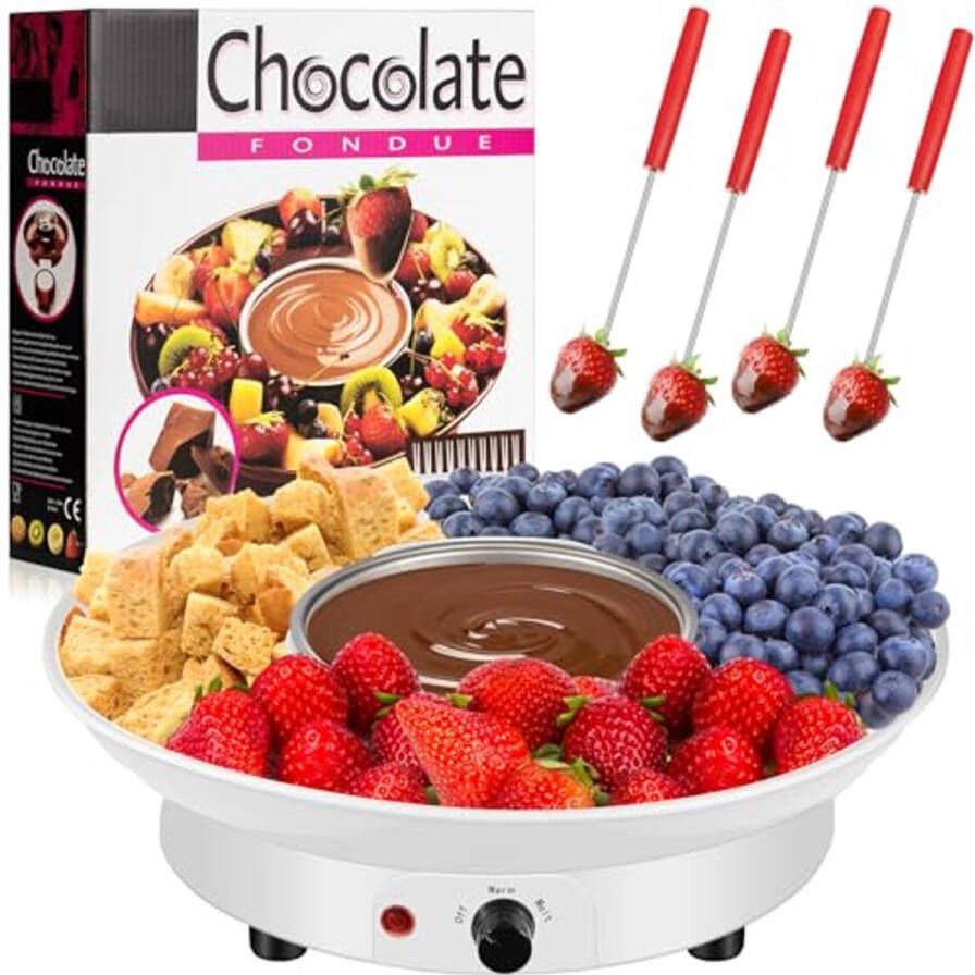 Elektrische fonduepan set voor chocolade en kaas Complete fondue kit met 4 vorken en afneembare dienbladen