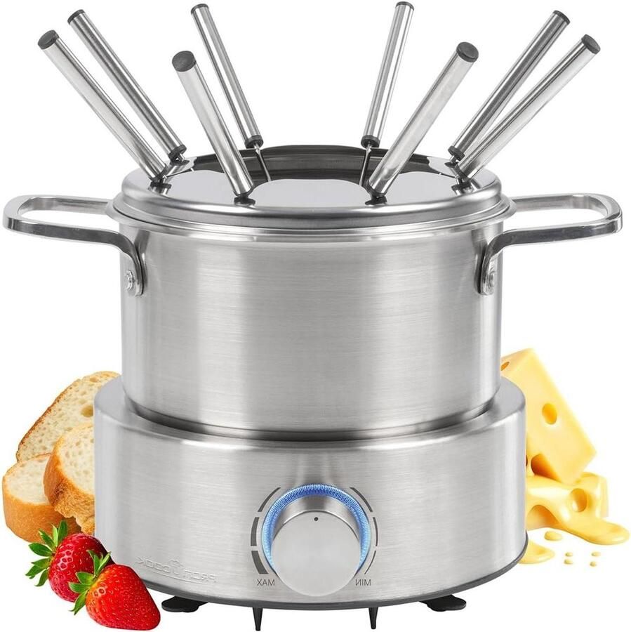 Elektrische Fondueset Fondue Pan Gezellig Tafelen Voor 8 Personen Roestvrij Staal Zilver