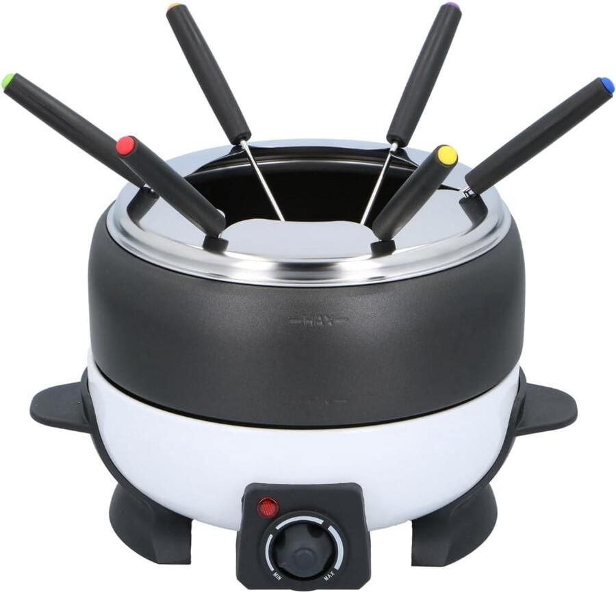 Elektrische Fondueset Fonduepan met vorken Gezellig tafelen Instelbare temperatuur 2L voor 6 personen Zwart-wit