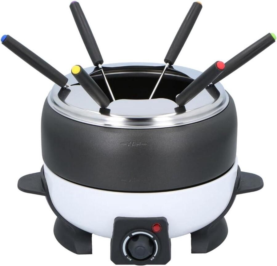 Elektrische Fondueset Fonduepan met vorken Gezellig tafelen Instelbare temperatuur 800W 2L Zwart-wit