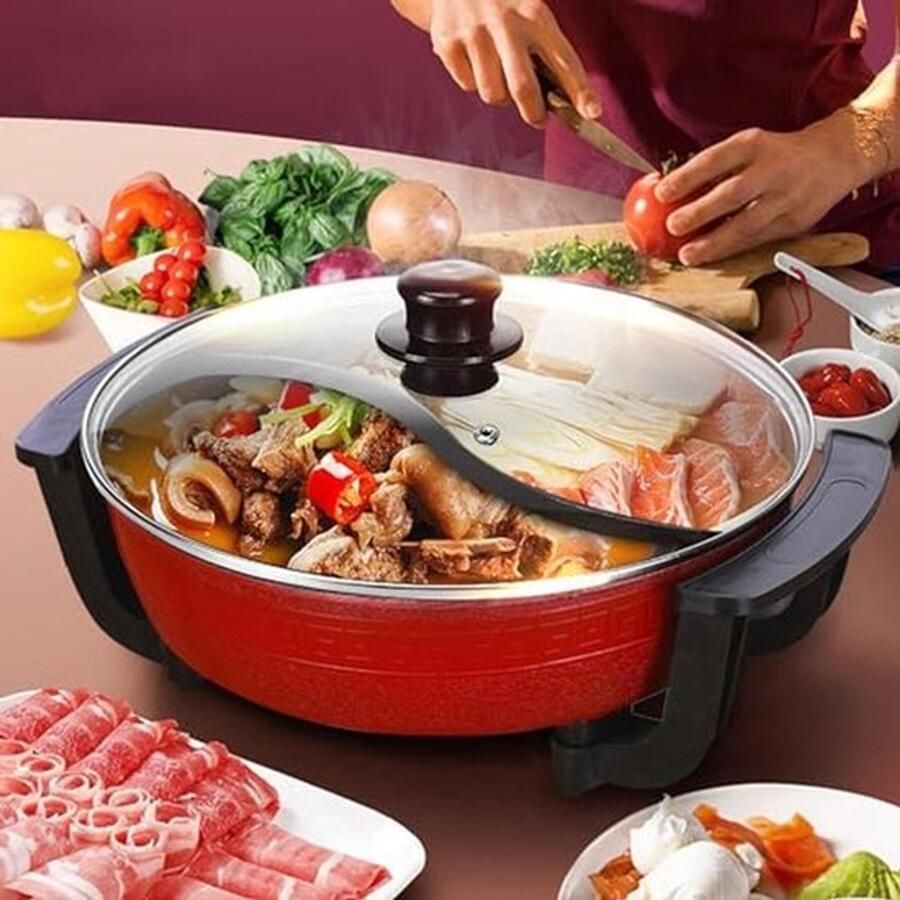 Elektrische fondueset Warmhoudpan Voor gezellig tafelen Met twee compartimenten 6 liter Zilver