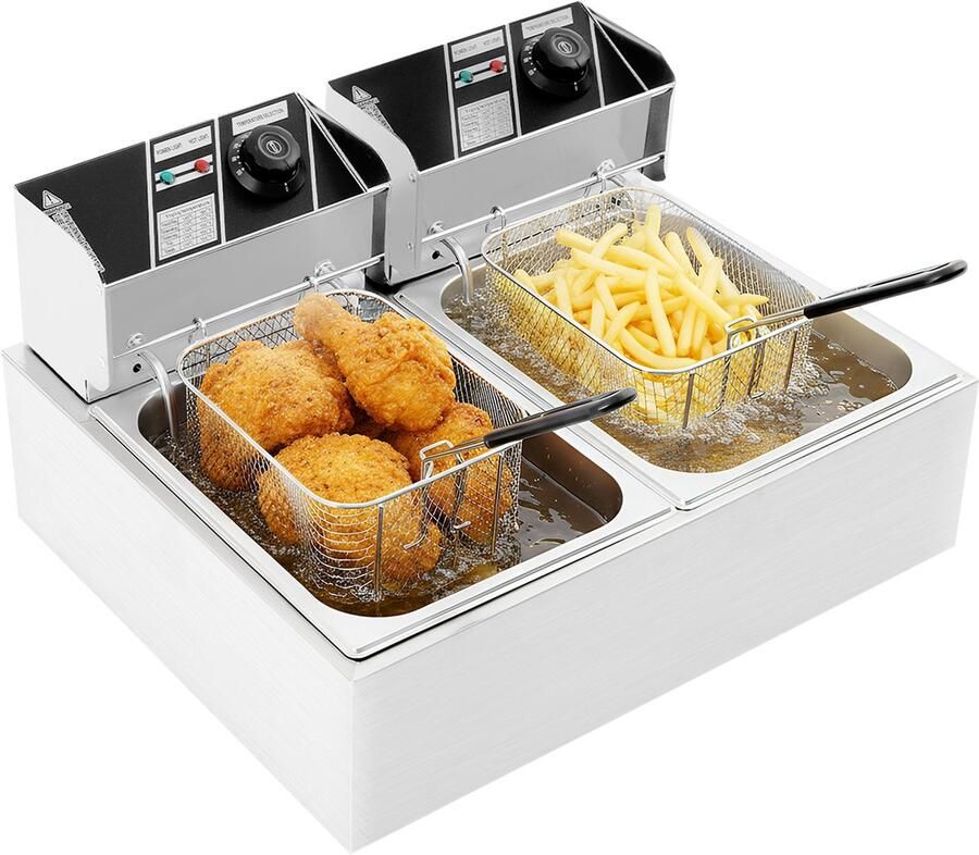 Elektrische Friteuse 12L Dubbele Tank 5000 W Vermogen Roestvrij Staal Voor Thuis En Commercieel Gebruik