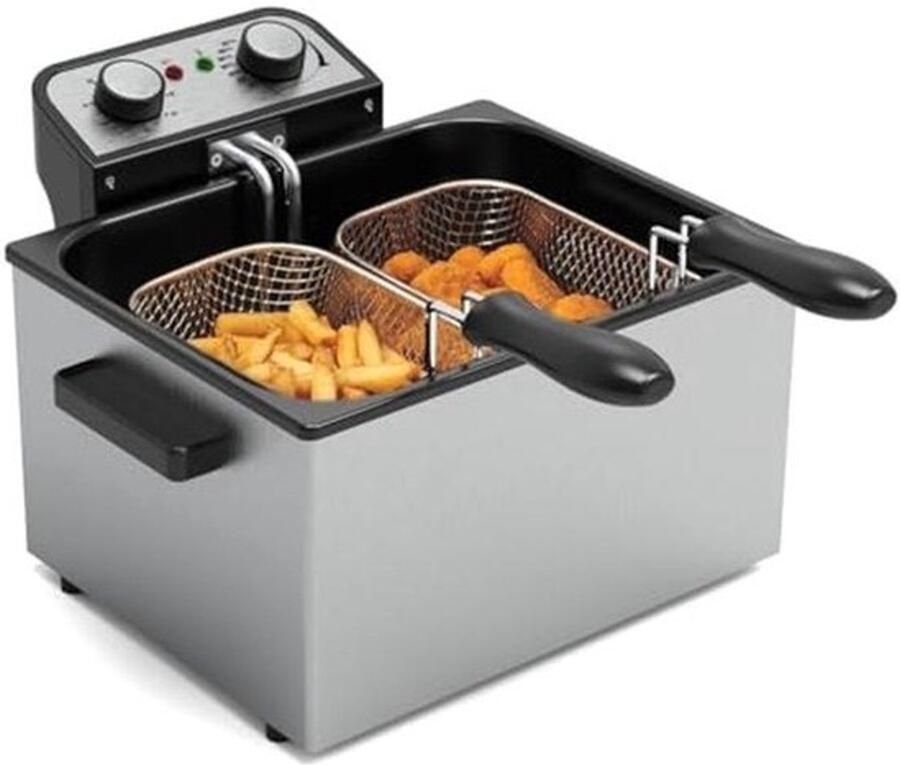 Elektrische Friteuse 1750 W met 3 Manden en Vensterdeksel 5 L Capaciteit