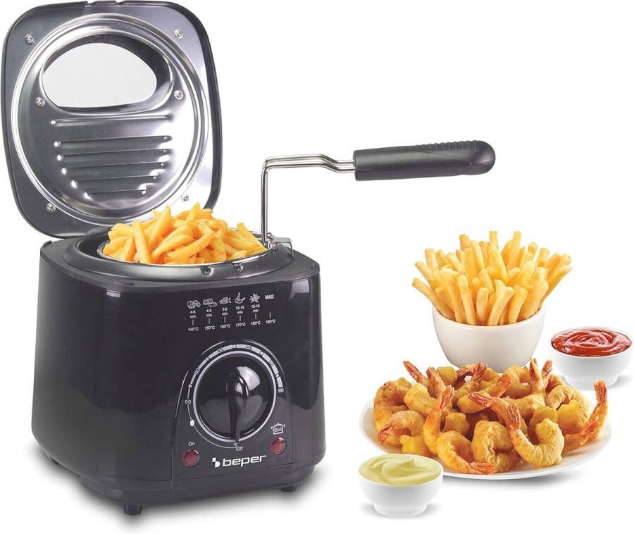 Elektrische Friteuse 1L met Instelbare Temperatuur en Wasbaar Filter Zwart