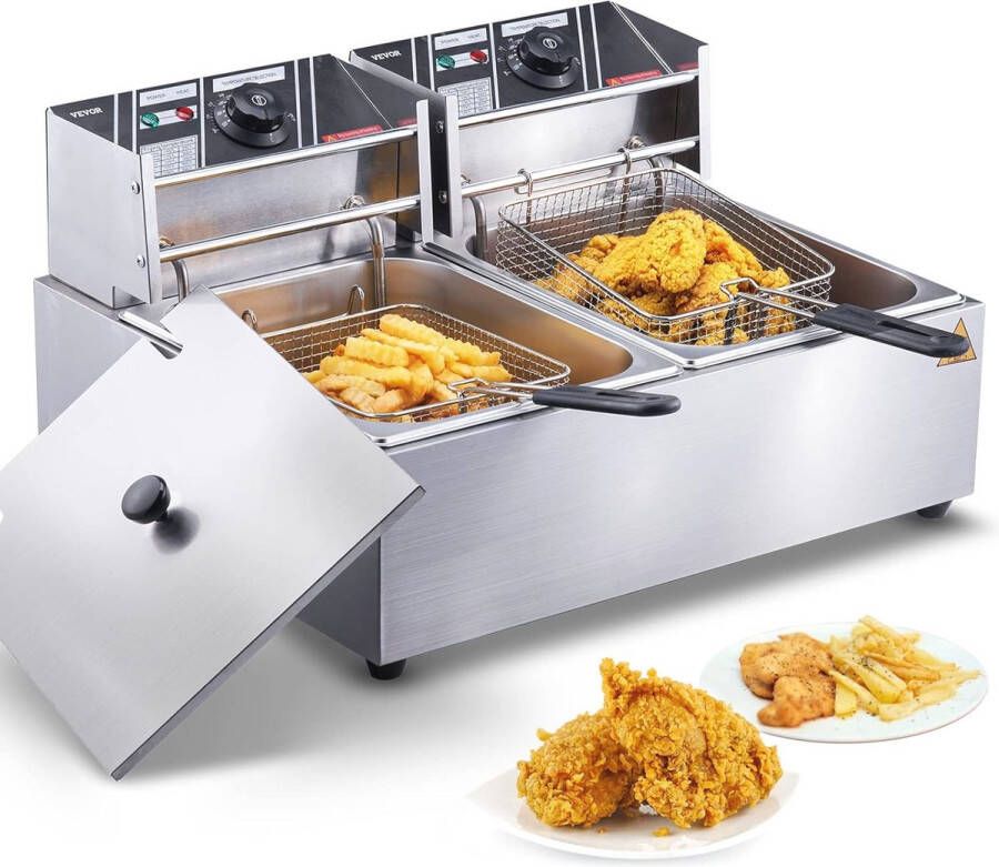 Elektrische Friteuse 8 6 L met Dubbele Bak en Ingebouwde Thermostaat Ideaal voor Keuken en Feesten