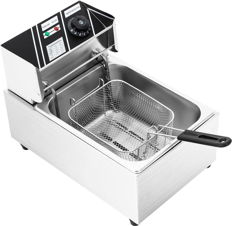 Elektrische Friteuse Commerciële Frituurpan Professioneel Frituren Veiligheidsthermostaat 6 Liter Capaciteit Zilver