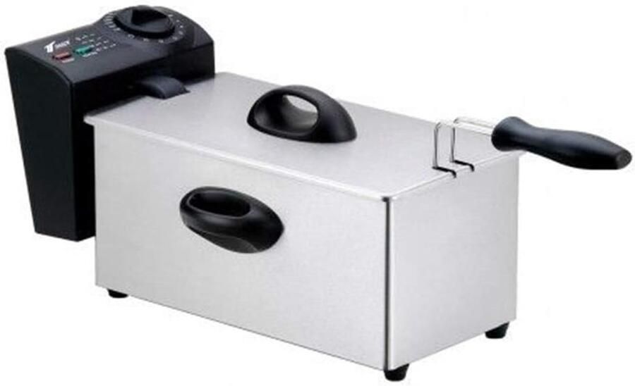 Elektrische Friteuse Compact Frituur Snelle Snacks Roestvrij Staal 25 Liter Zilver Zwart