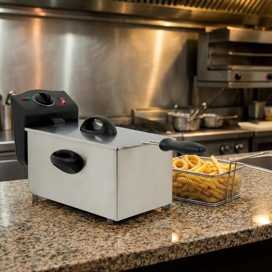 Elektrische Friteuse Compact Frituurapparaat Snelle Snacks Maken Antiaanbaklaag Binnenpan 44 x 20.7 cm Zwart RVS