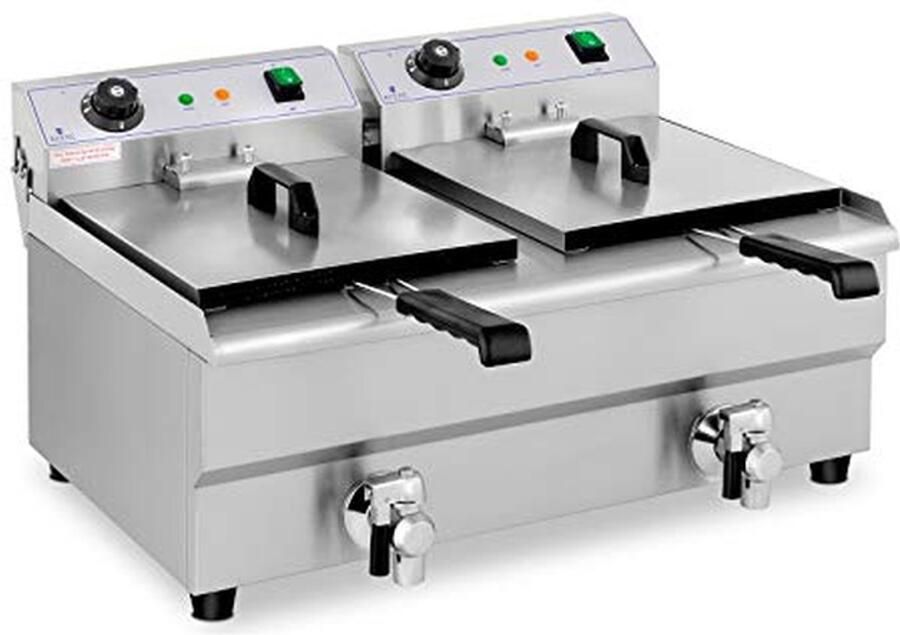 Elektrische Friteuse Dubbele Frituurpan Grote Hoeveelheden Frituren Met Koude Zone 2x 13 Liter Zilver