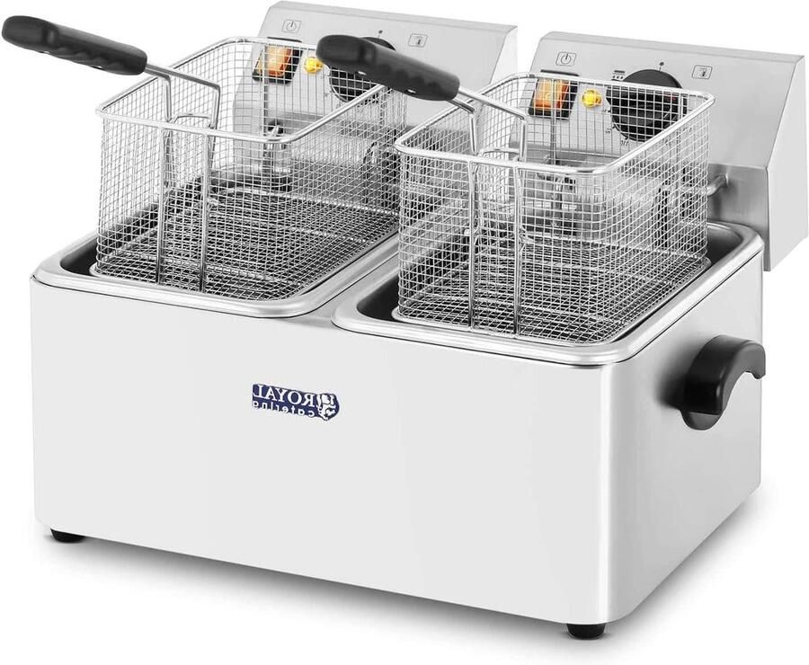 Elektrische Friteuse Dubbele Frituurpan Grote Porties Frituren Met Koude Zone 2 x 8 Liter Zilver