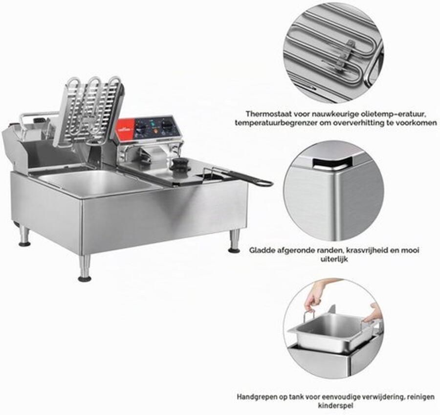 Elektrische Friteuse Dubbele Tank 12 Liter Oliecapaciteit 6000 Watt Vermogen RVS Professioneel Gebruik