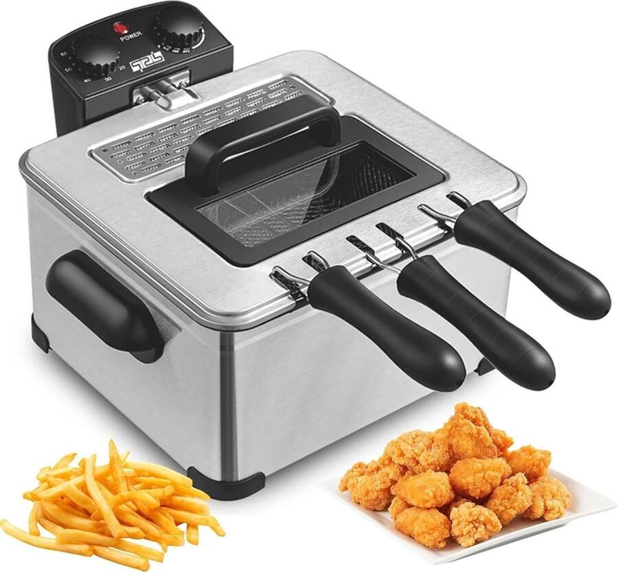 Elektrische Friteuse Frituurpan Commercieel Frituren voor Horeca Grote Capaciteit 5L 2000 W Zilver