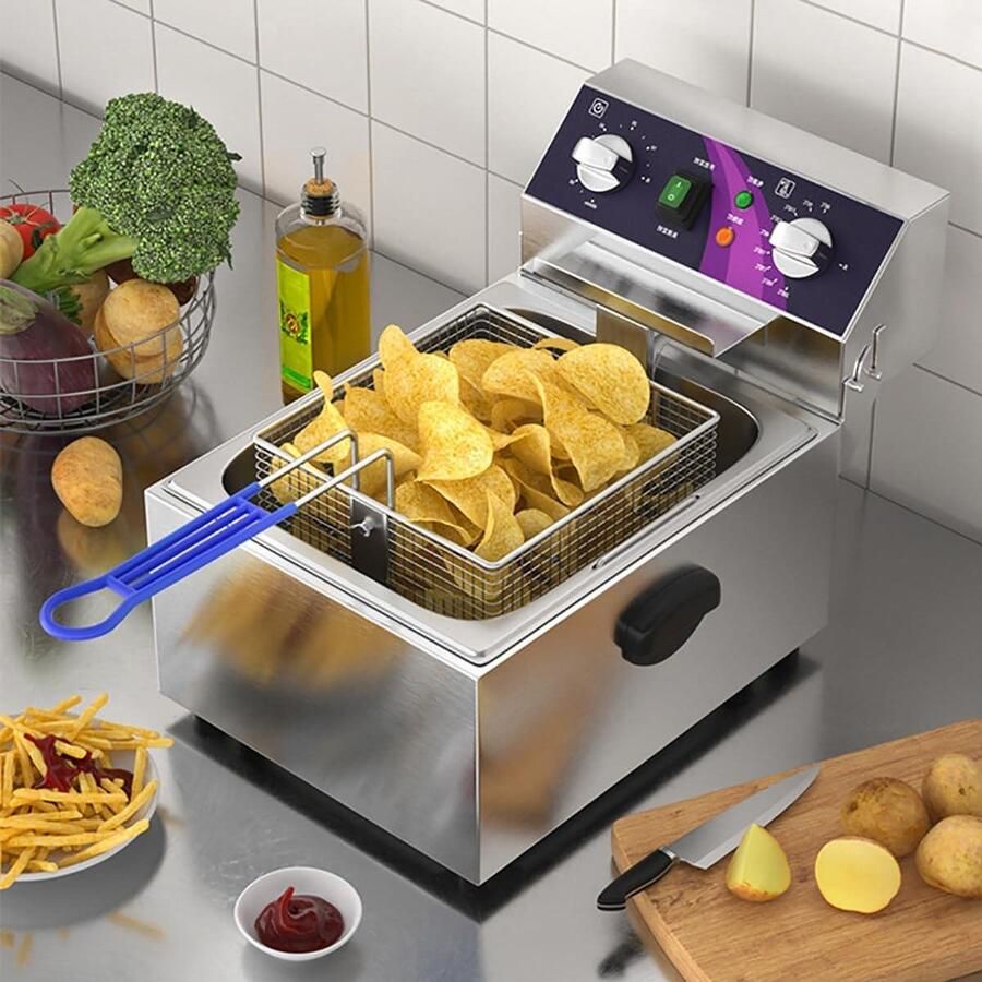 Elektrische Friteuse Frituurpan Commercieel Thuis Restaurant Grote Capaciteit 10L Zilver