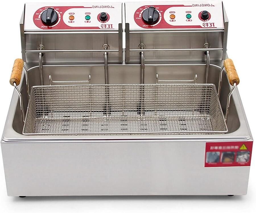 Elektrische Friteuse Frituurpan Groot Thuis Frituren Dubbele Tank 20 Liter Zilver