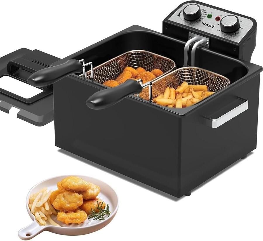 Elektrische Friteuse Frituurpan Groot Thuis Koken 3 Manden 5 Liter Zwart