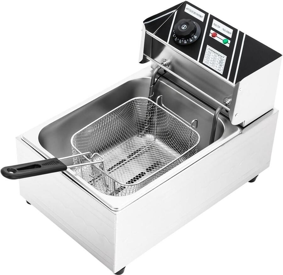 Elektrische Friteuse Frituurpan Horeca Professioneel Frituren Dubbelwandige RVS Behuizing 6 Liter Zilver