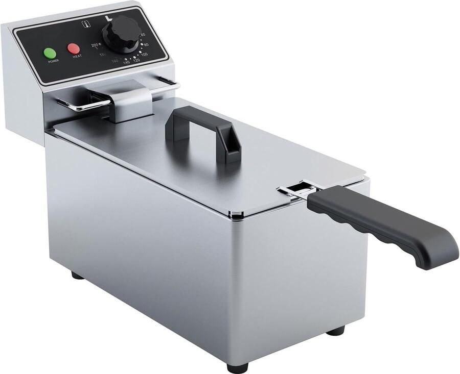 Elektrische Friteuse Frituurpan Horeca Professioneel Frituren Traploze Temperatuurregeling 4 Liter 2000 Watt RVS Zilver