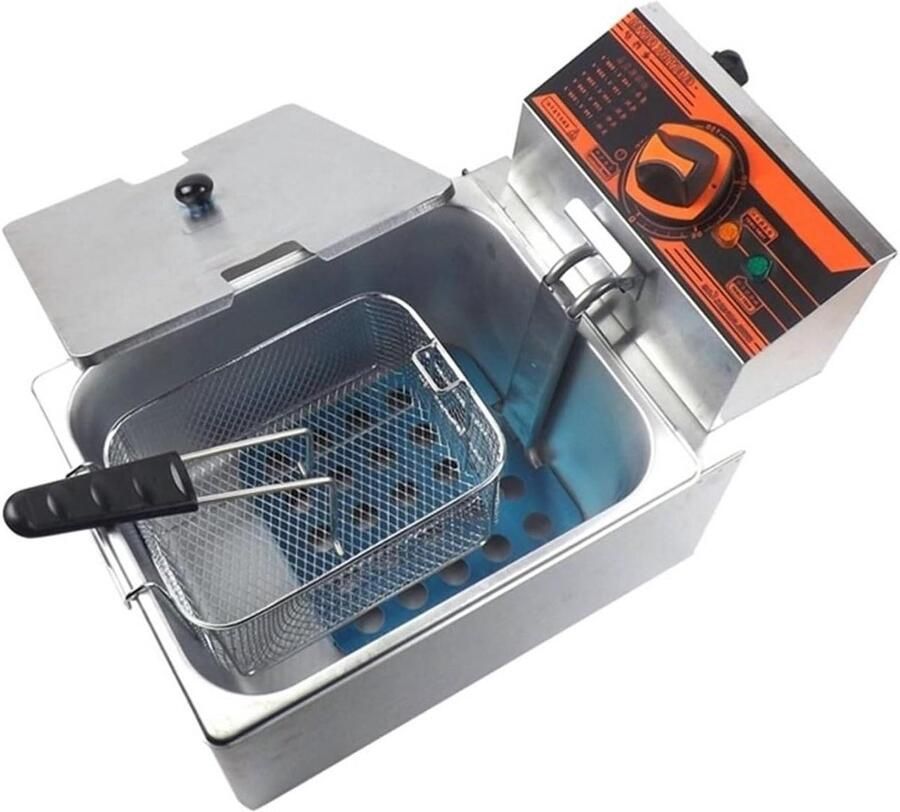 Elektrische Friteuse Frituurpan Keuken Frietjes Bakken Verdikt Roestvrij Staal 6L 2.5KW Zilver