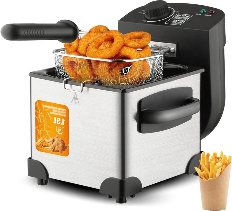 Elektrische Friteuse Frituurpan Keuken Lekker Eten Maken Instelbare Temperatuur 1.5 Liter Zilver