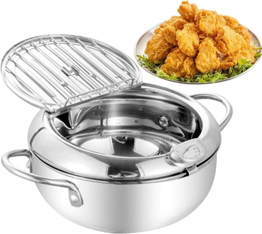 Frituurpan Roestvrijstaal Keuken Frituurpan Frituren van Gerechten Met Thermograaf Deksel 217B x 108H cm Zilver