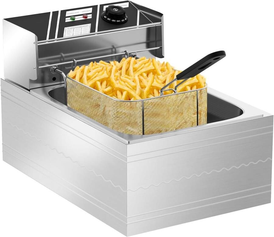 Elektrische Friteuse Frituurpan Lekker Frituren Instelbare Temperatuur 55 Liter Zilver