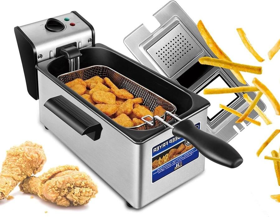 Elektrische Friteuse Frituurpan Lekker Frituren Snelle Opwarming 3 Liter Capaciteit Zilverkleurig