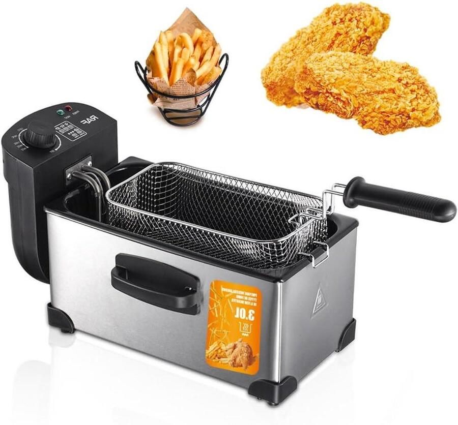 Elektrische Friteuse Frituurpan Lekker Frituren Snelle Verwarming 3 Liter Zilver