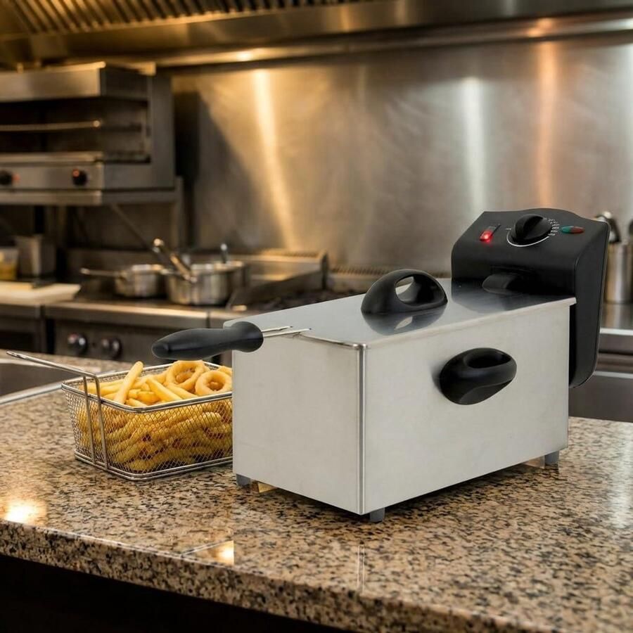 Elektrische Friteuse Frituurpan Lekkere Snacks Variabele Temperatuur 2 Liter Zwart RVS