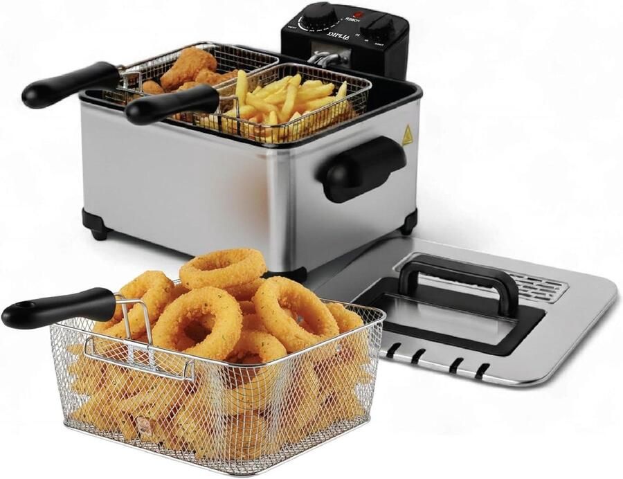 Elektrische Friteuse Frituurpan Mand Thuis Koken Instelbare Temperatuur 45 Liter Zilverkleurig