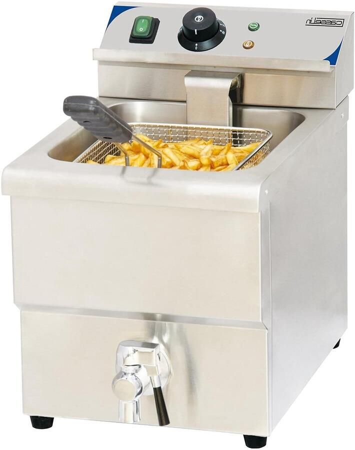 Elektrische Friteuse Frituurpan met kraan Professioneel Frituren Grote inhoud 8 Liter Zilverkleurig