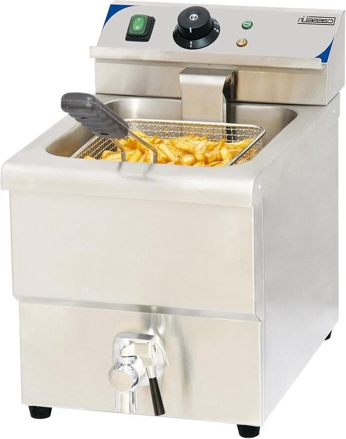 Elektrische Friteuse Frituurpan met kraan Thuis Frituren Roestvrijstalen Behuizing 8 Liter Zilver