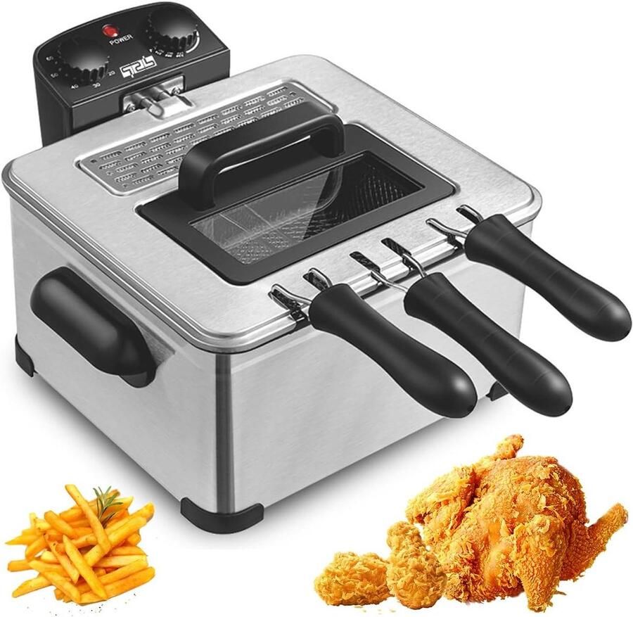 Elektrische Friteuse Frituurpan met Manden Lekker Eten Frituren 3 Frituurmanden 5 Liter Capaciteit Zilver