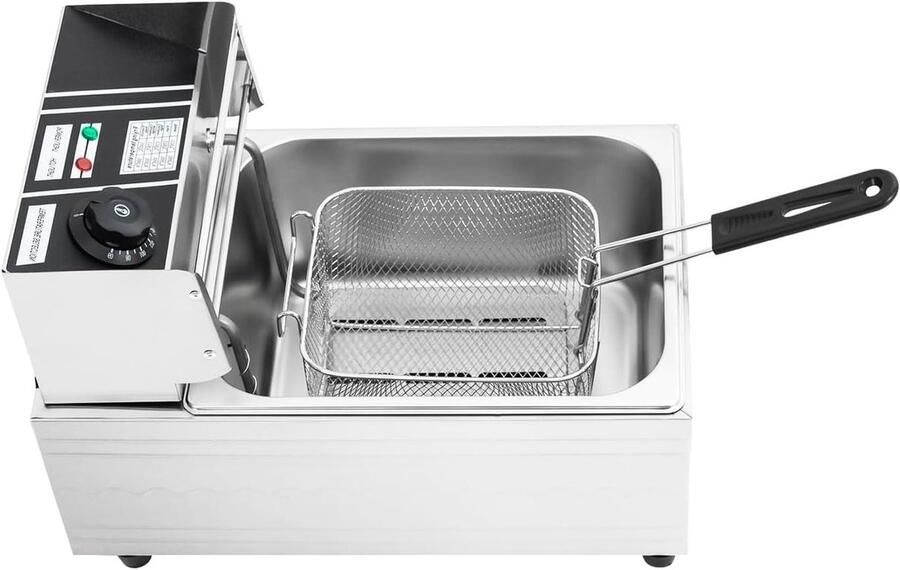 Elektrische Friteuse Frituurpan Olie Lekker Eten Snelle Verwarmingsbuis 6 Liter Zilver