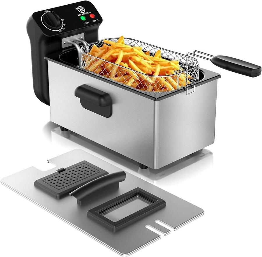 Friteuse Roestvrij Staal Frituurpan Elektrisch Knapperige Snacks Maken Koude Zone Technologie 3 Liter Capaciteit Zilver