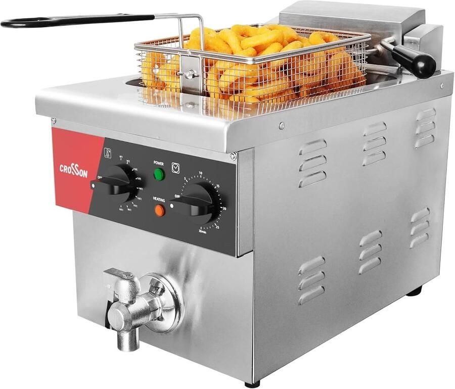 Elektrische Friteuse Frituurpan Professioneel Horeca Gebruik Afvoerklep 8 Liter Roestvrij Staal