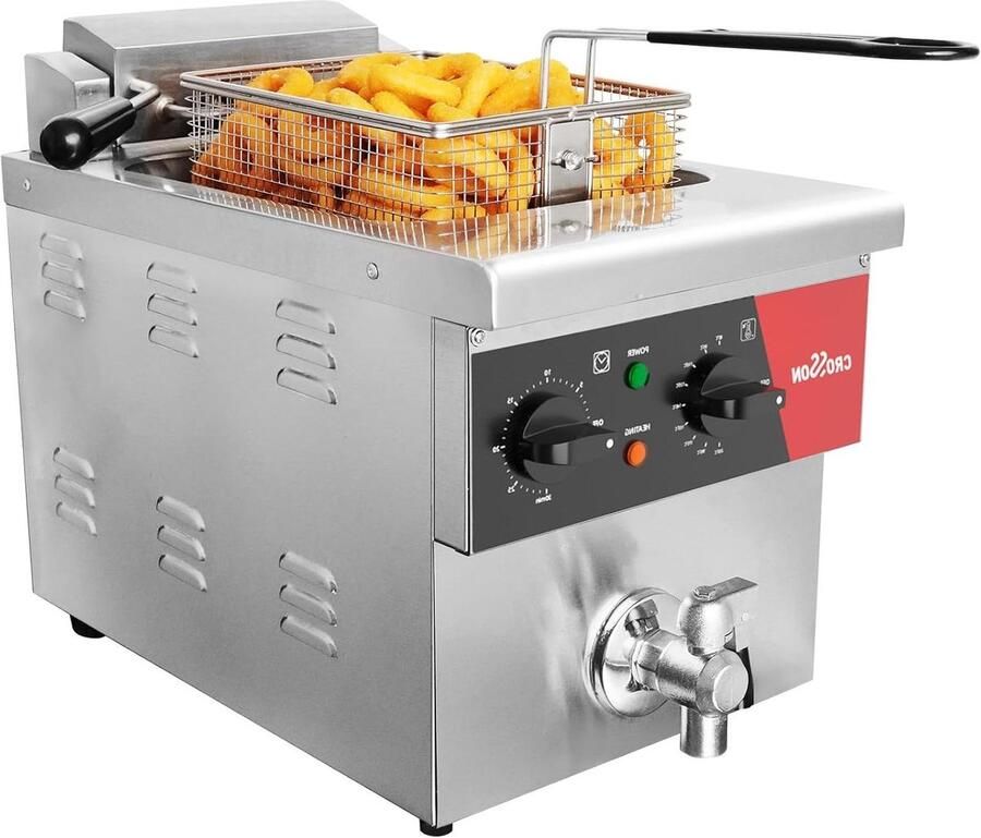 Elektrische Friteuse Frituurpan Professioneel Horeca Gebruik Afvoerklep 8 Liter Roestvrij Staal