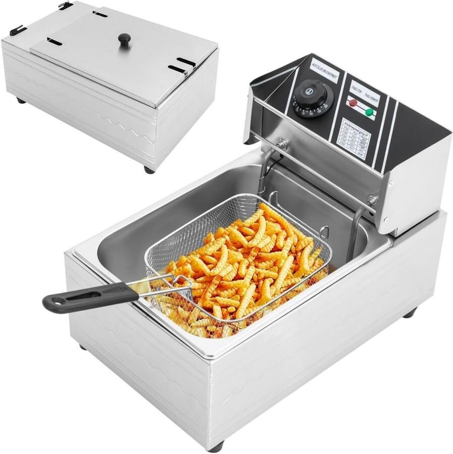Elektrische Friteuse Frituurpan Professioneel Snelle Snacks Bereiden Koude Zone Technologie 6 Liter Zilver
