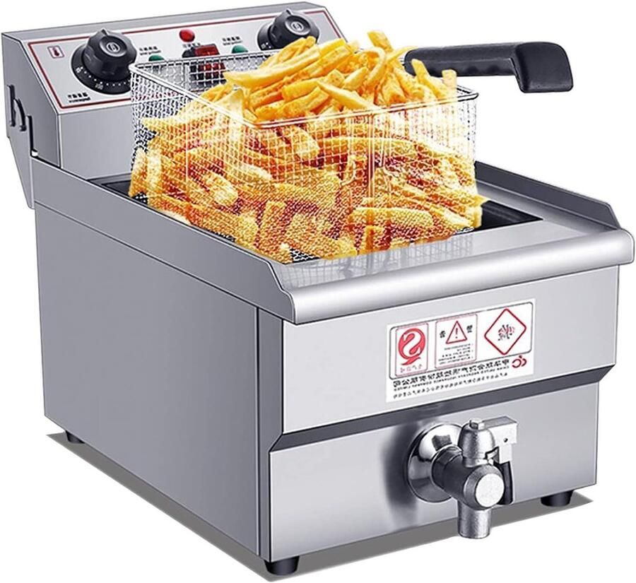 Elektrische Friteuse Frituurpan Professioneel Thuis Frituren Roestvrij Staal 10L tot 26L Zilver