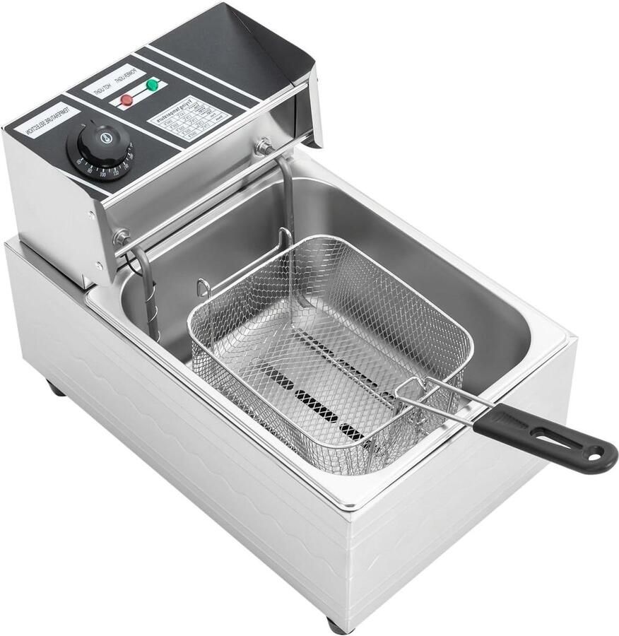 Elektrische Friteuse Frituurpan Professioneel Frituren Snelle Opwarming 6 Liter Zilver