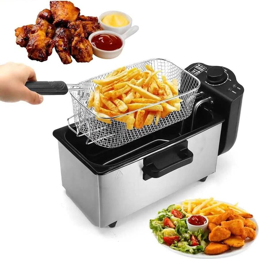 Elektrische Friteuse Frituurpan Thuis Frituren Snelle Opwarming 3L Capaciteit Zilver