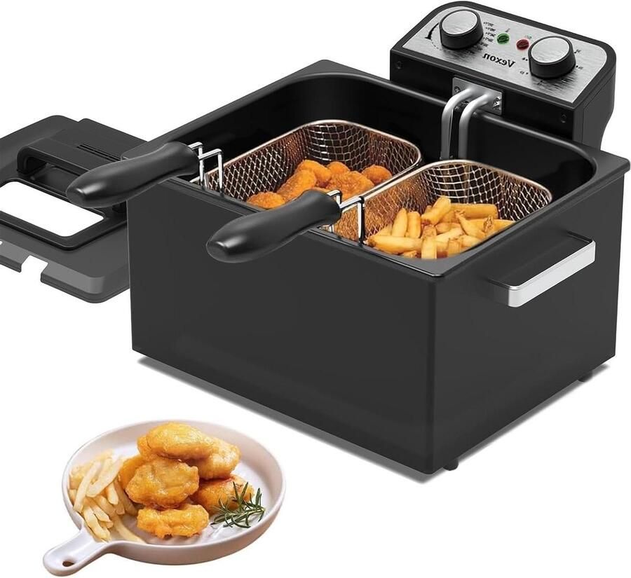 Elektrische Friteuse Frituurpan Thuis Koken 3 Manden 5 Liter Zwart