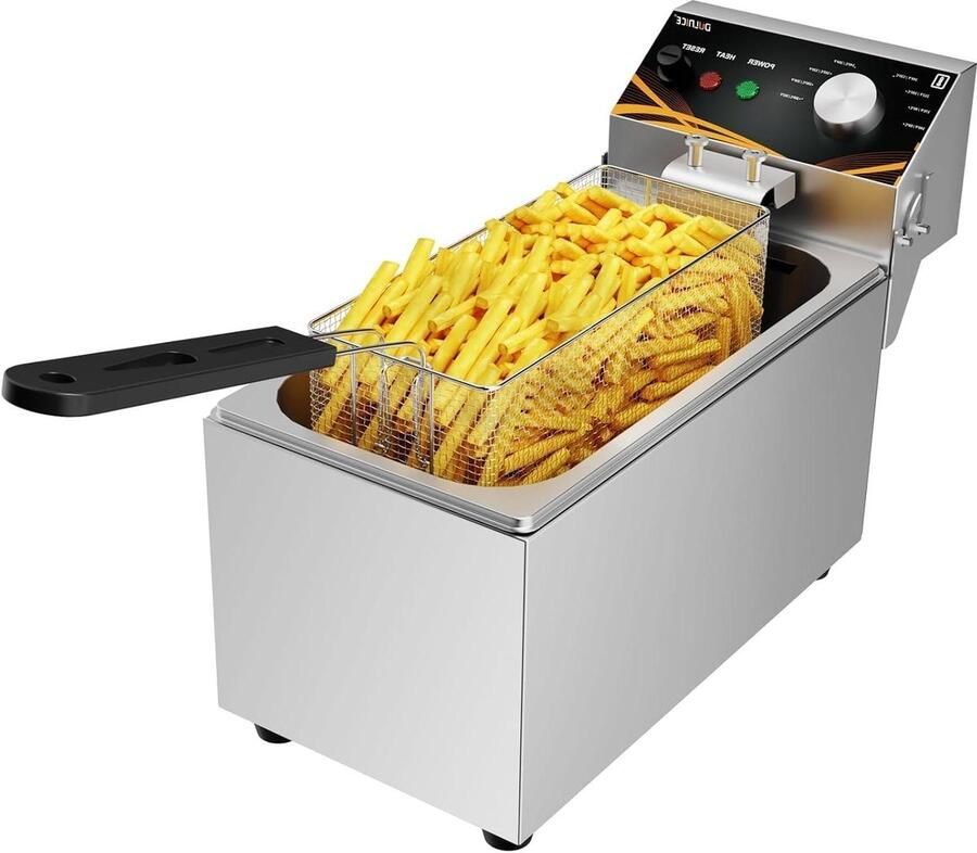 Elektrische Friteuse Frituurpan Thuisgebruik en Horeca Temperatuurregeling 60-200C 3.5 Liter Olie Zilver