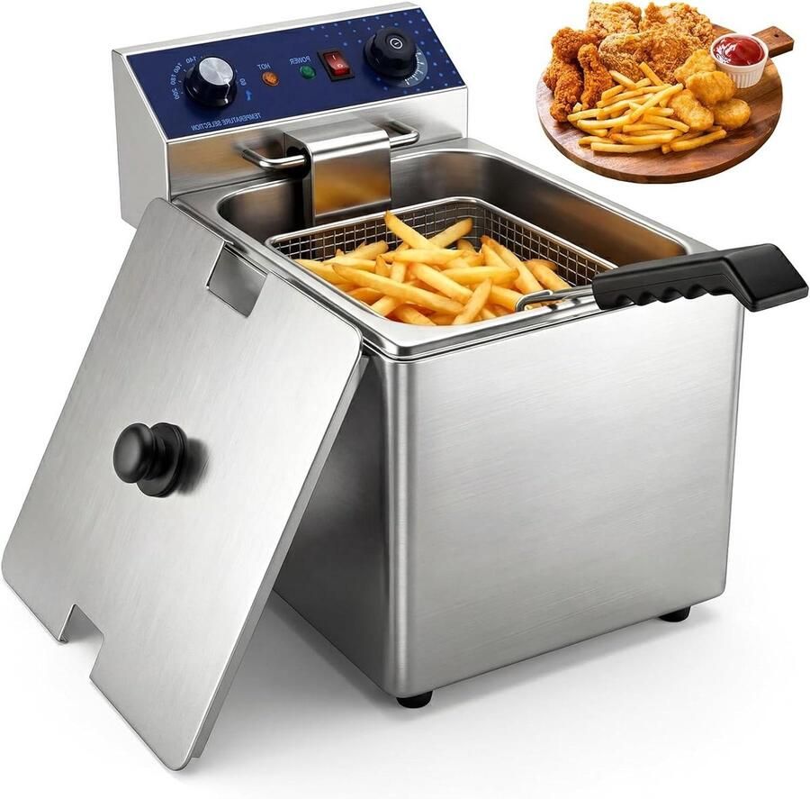 Elektrische Friteuse Grote Frituurpan Professioneel Frituren Roestvrij Staal 16 L Zilver
