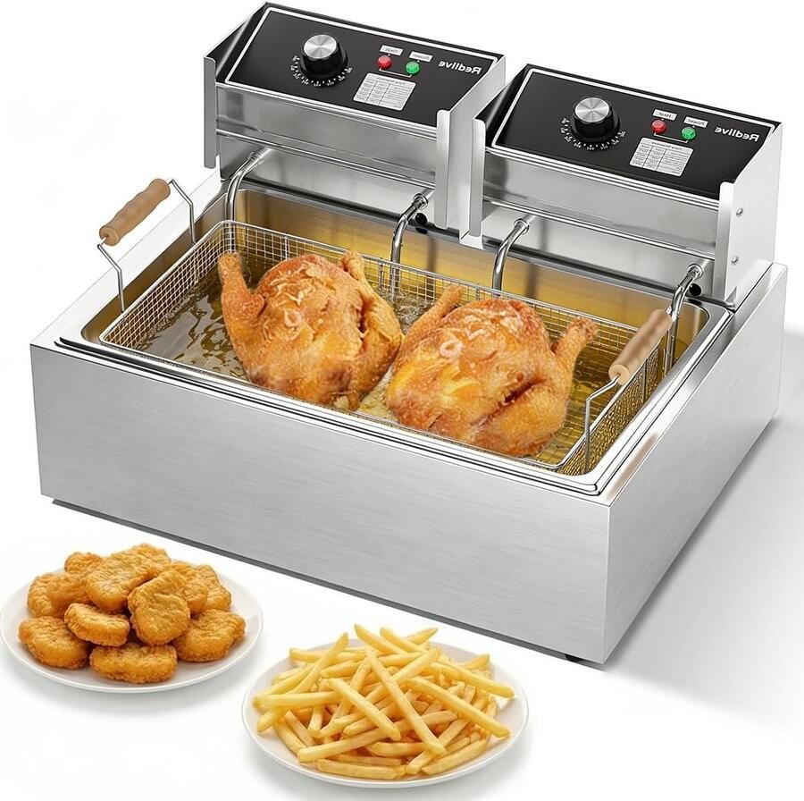 Elektrische Friteuse Grote Frituurpan Thuis Frituren Dubbel Verwarmingselement 12 Liter Capaciteit Zilverkleurig