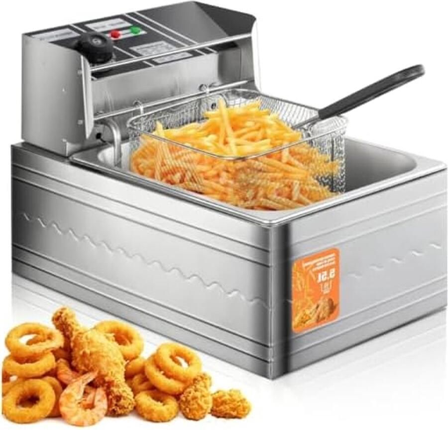 Elektrische Friteuse met mand Olie frituurpan Grote porties frituren Afneembare onderdelen 55 liter Zilver