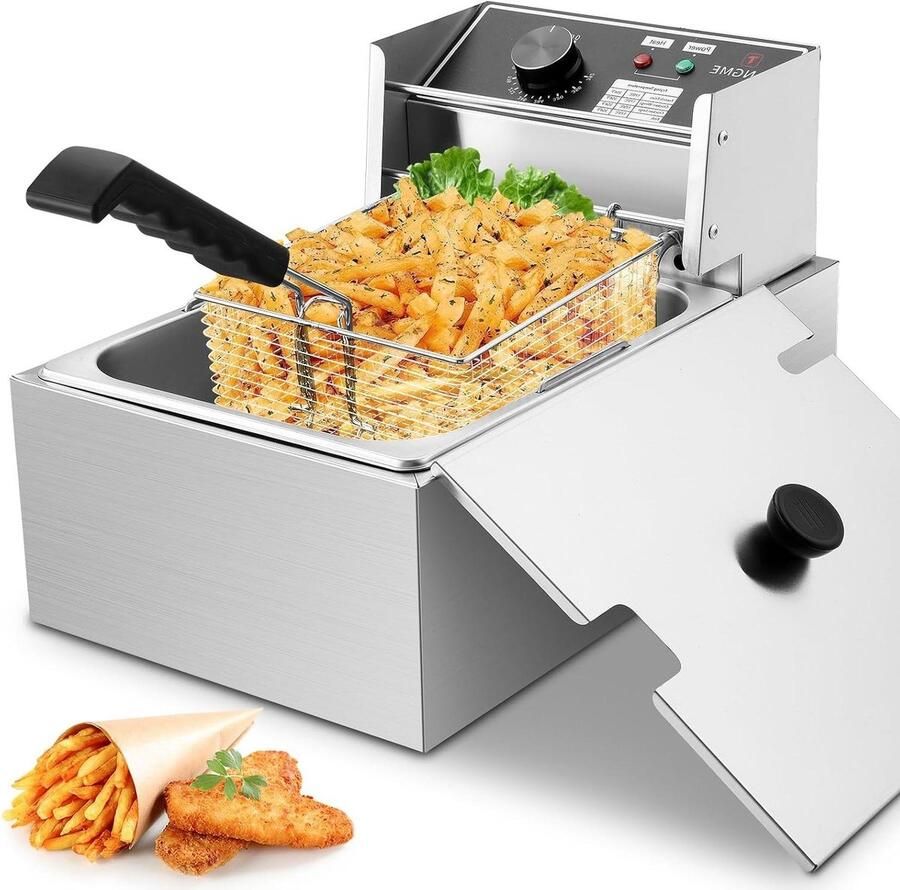 Elektrische Friteuse met mand Thuis Frituren Grote inhoud 6.3 liter 1700 Watt Roestvrij staal