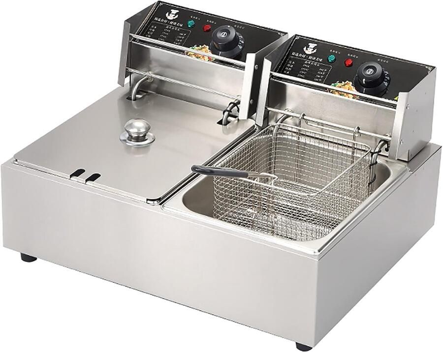Elektrische Friteuse met Mand Thuis Frituren Instelbare Temperatuur 10L of 20L Zilver