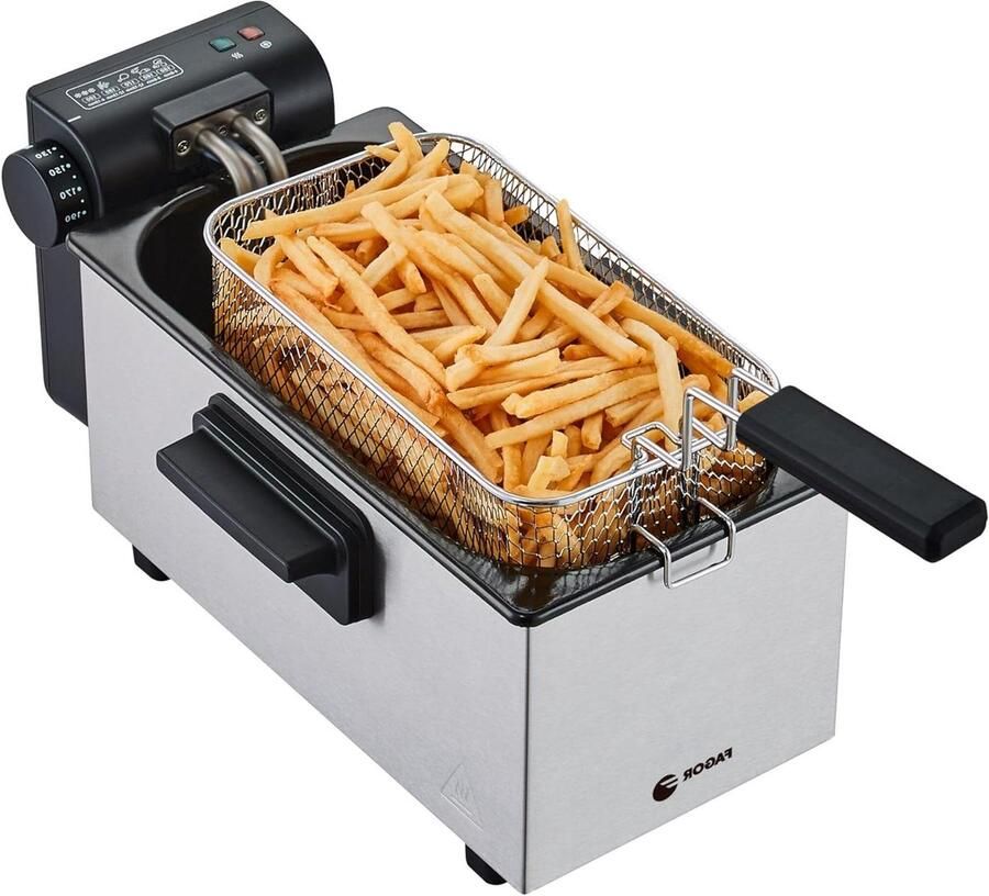 Elektrische Friteuse met mandje Lekkere Snacks Maken Roestvrijstalen Behuizing 3 Liter Zilver