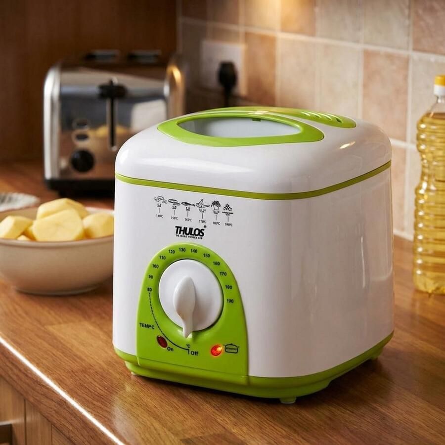 Elektrische Friteuse Mini Frituurpan Snelle Snacks Compact Design 19x21x19 cm Wit